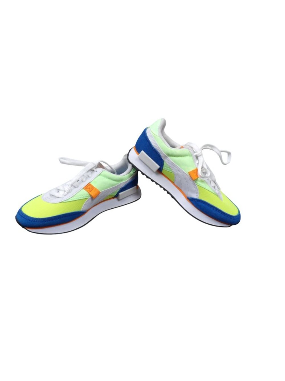 Puma Future Rider Neon Athletic Sneakers White Blue Green Lace-Up Shoes Size 4